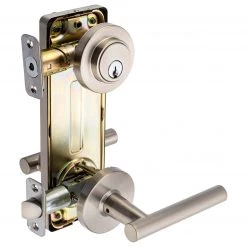 Harney Hardware Interconnected Door Lock Reversible Passage Lever, UL Fire Rated, ANSI 2, Contemporary Style Riley Collection