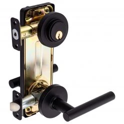 Harney Hardware Interconnected Door Lock Reversible Passage Lever, UL Fire Rated, ANSI 2, Contemporary Style Riley Collection Residential Door Locks