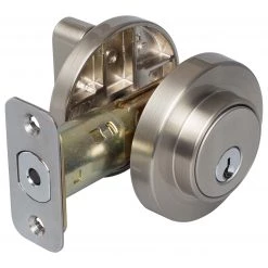 Harney Hardware Keyed Single Cylinder Contemporary Deadbolt, Round Escutcheon Residential Door Locks