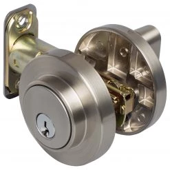 Harney Hardware Keyed Single Cylinder Contemporary Deadbolt, Round Escutcheon Residential Door Locks