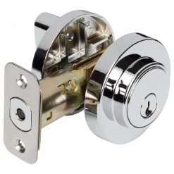 Harney Hardware Residential Door Locks Keyed Single Cylinder Contemporary Deadbolt, Round Escutcheon