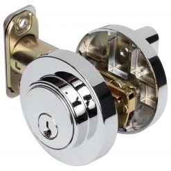 Harney Hardware Residential Door Locks Keyed Single Cylinder Contemporary Deadbolt, Round Escutcheon