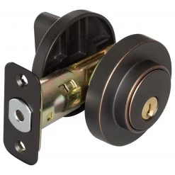 Harney Hardware Keyed Single Cylinder Contemporary Deadbolt, Round Escutcheon