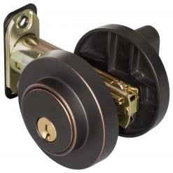 Harney Hardware Keyed Single Cylinder Contemporary Deadbolt, Round Escutcheon