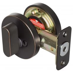 Harney Hardware Keyed Single Cylinder Contemporary Deadbolt, Round Escutcheon