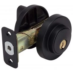 Harney Hardware Keyed Single Cylinder Contemporary Deadbolt, Round Escutcheon Residential Door Locks
