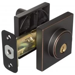 Harney Hardware Residential Door Locks Keyed Single Cylinder Contemporary Deadbolt, Square Escutcheon