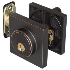 Harney Hardware Residential Door Locks Keyed Single Cylinder Contemporary Deadbolt, Square Escutcheon