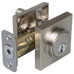 Harney Hardware Residential Door Locks Keyed Single Cylinder Contemporary Deadbolt, Square Escutcheon