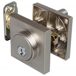 Harney Hardware Residential Door Locks Keyed Single Cylinder Contemporary Deadbolt, Square Escutcheon
