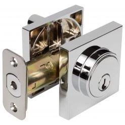 Harney Hardware Keyed Single Cylinder Contemporary Deadbolt, Square Escutcheon