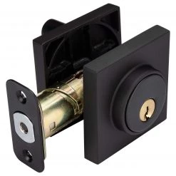 Harney Hardware Keyed Single Cylinder Contemporary Deadbolt, Square Escutcheon
