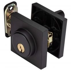 Harney Hardware Keyed Single Cylinder Contemporary Deadbolt, Square Escutcheon