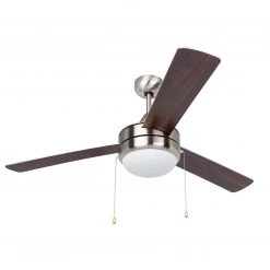 Harney Hardware Ceiling Fan With LED Light Kit 52 In.3 Blades, Silver / Dark Walnut, Contemporary Style
