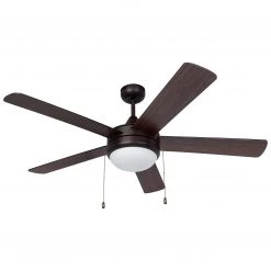 Harney Hardware Ceiling Fans And Lighting Ceiling Fan With LED Light Kit 52 In.3 Blades, Black / Dark Walnut, Contemporary Style