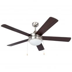 Harney Hardware Ceiling Fans And Lighting Ceiling Fan With LED Light Kit 52 In.5 Blades, Silver / Dark Walnut, Contemporary Style